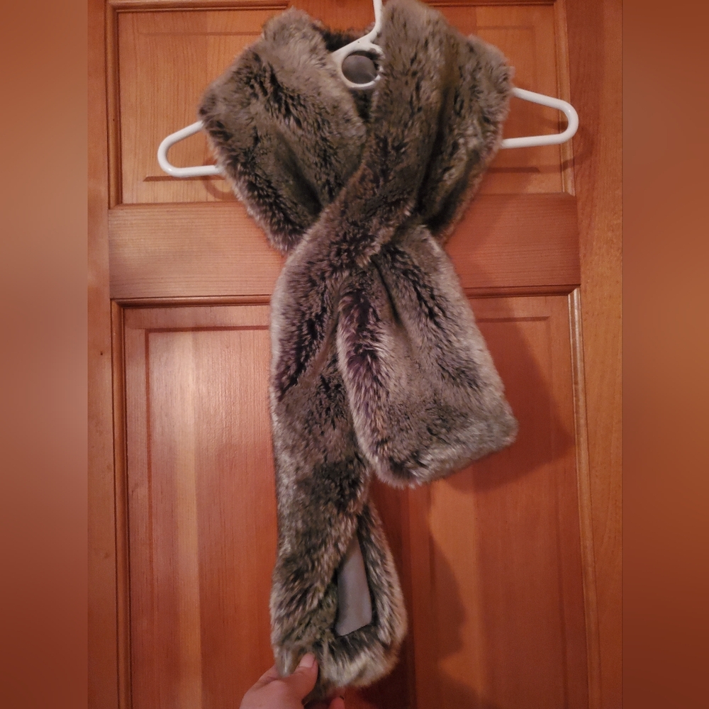 Restoration Hardware Faux Fur Scarf - Gray and Brown